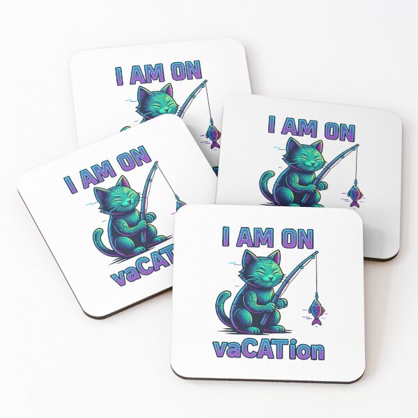 Item preview, I Am On vaCATion – Neon Fishing Cat Shirt | Funny Cat Vacation T-Shirt designed and sold by SVALANART.
