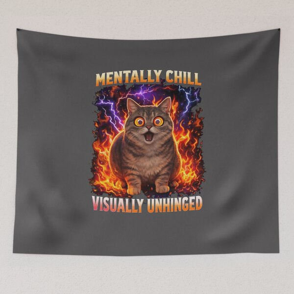 Item preview, Mentally Chill Visually Unhinged Cat Funny Graphic T-Shirt designed and sold by KDesignCrafts.