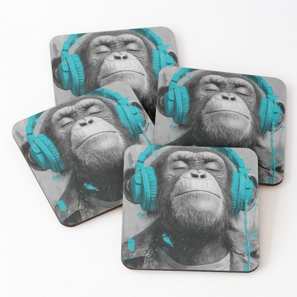 Item preview, DJ Monkey Chill Ape With Teal Headphones designed and sold by GrinGalore.