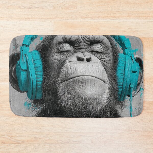 Item preview, DJ Monkey Chill Ape With Teal Headphones designed and sold by GrinGalore.