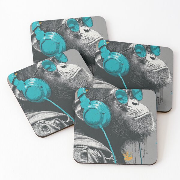Item preview, DJ Monkey Chill Ape With Teal Glasses and Headphones designed and sold by GrinGalore.