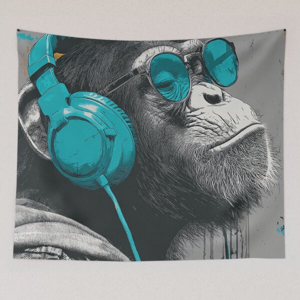 Item preview, DJ Monkey Chill Ape With Teal Glasses and Headphones designed and sold by GrinGalore.
