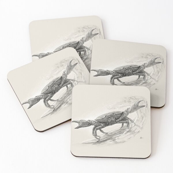 Item preview, Surfing Crab Pencil Drawing – Vintage Coastal Black and White Surf Art designed and sold by kolonjArt.
