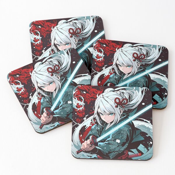 Item preview, White-Haired Samurai Girl with Katana – Dark Fantasy Anime Art designed and sold by Dyan4.