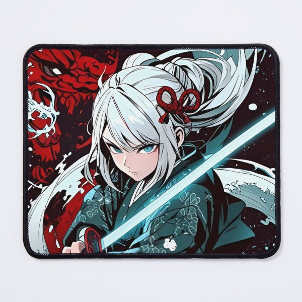 Item preview, White-Haired Samurai Girl with Katana – Dark Fantasy Anime Art designed and sold by Dyan4.