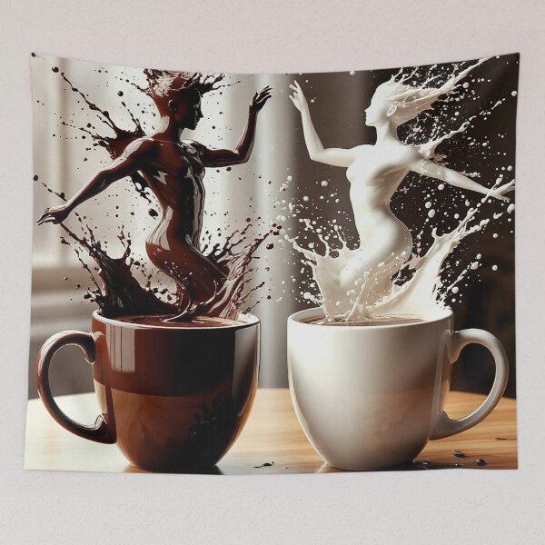 Item preview, Coffee & Milk Splash Dance – Surreal Liquid Art Illustration designed and sold by AmetistLight.