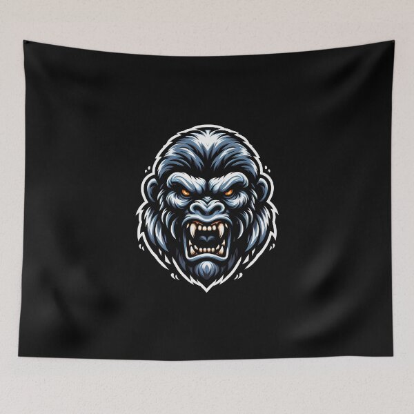 Item preview, Fierce gorilla head illustration with sharp teeth and intense orange eyes, showcasing bold colors. designed and sold by beast-net.