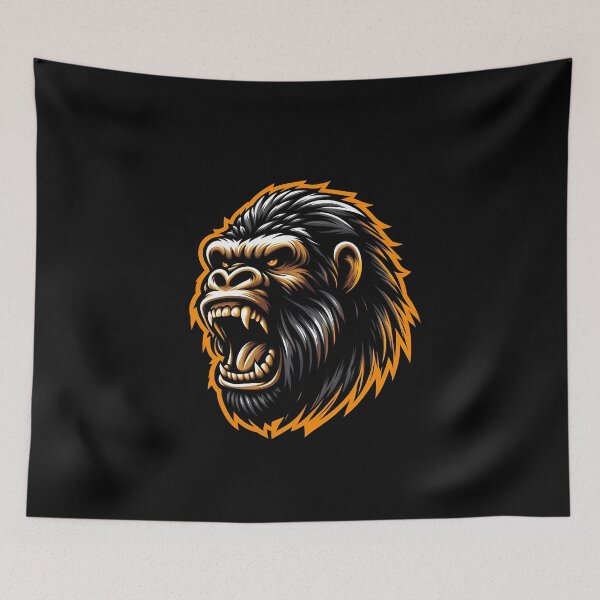 Item preview, Fierce gorilla head illustration with detailed fur and intense expression against vibrant background. designed and sold by beast-net.