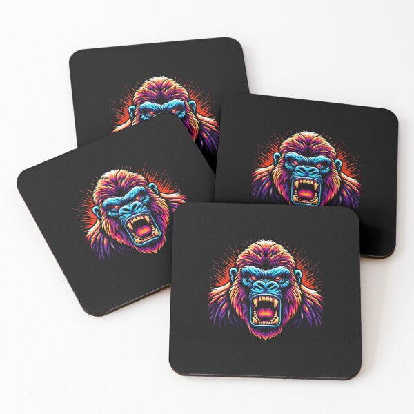 Item preview, Fierce gorilla illustration with vibrant colors and intense expression, showcasing power and aggression. designed and sold by beast-net.