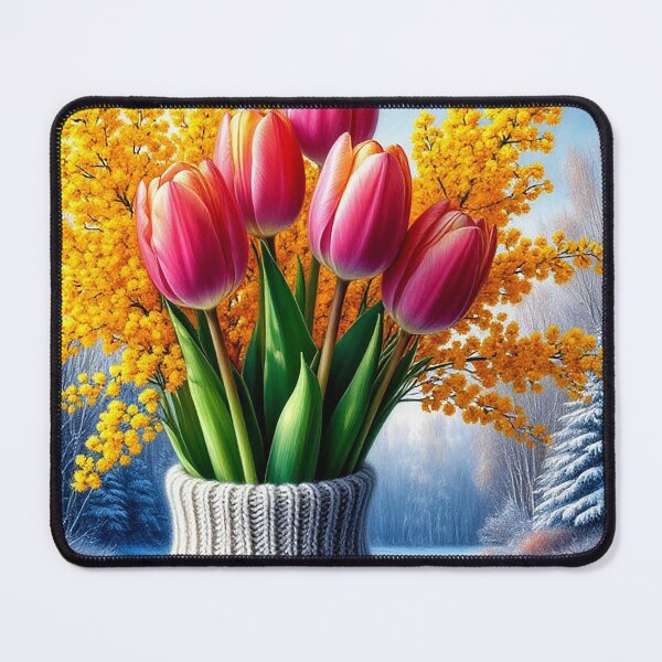 Item preview, Cozy Winter Coffee with Tulips – Spring Flowers in Snow Scene designed and sold by AmetistLight.