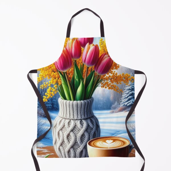 Item preview, Cozy Winter Coffee with Tulips – Spring Flowers in Snow Scene designed and sold by AmetistLight.