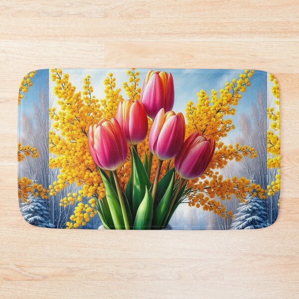 Item preview, Cozy Winter Coffee with Tulips – Spring Flowers in Snow Scene designed and sold by AmetistLight.