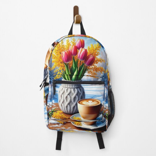 Item preview, Cozy Winter Coffee with Tulips – Spring Flowers in Snow Scene designed and sold by AmetistLight.