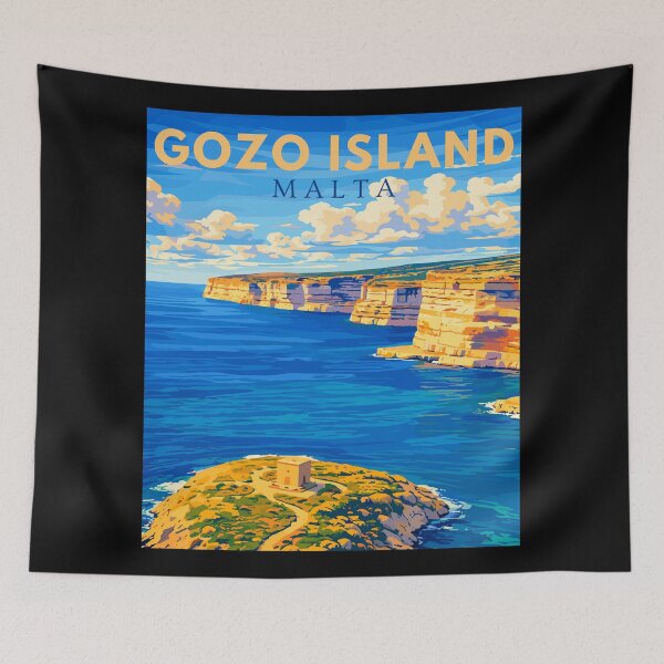 Item preview, Gozo Island in Malta, Vintage Art Travel Landscape designed and sold by MaateoDesign.