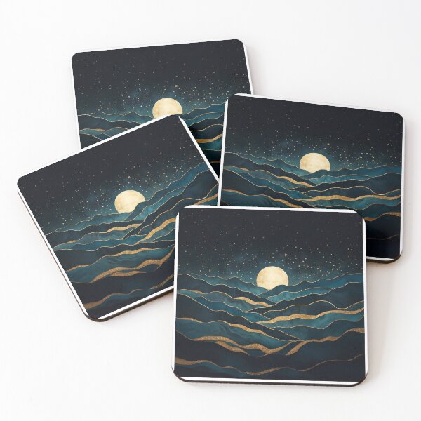 Item preview, Teal Gold Moon Mountain Celestial Night Landscape designed and sold by CharmedVille.