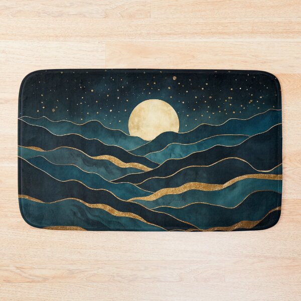 Item preview, Teal Gold Moon Mountain Celestial Night Landscape designed and sold by CharmedVille.