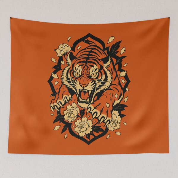 Item preview, Tiger Charge Amid Falling Blossoms designed and sold by EdvvinStudios.
