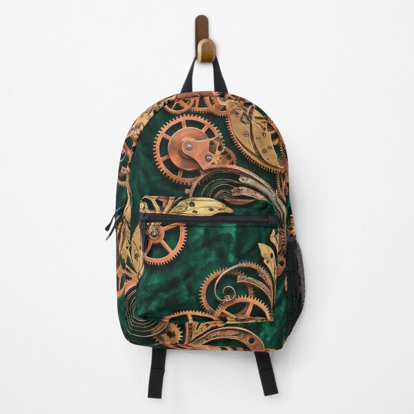 Item preview, Emerald Gear Garden - Steampunk Green & Copper Pattern designed and sold by Neon Nature Studio.