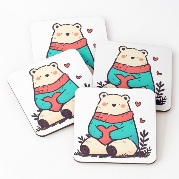 Item preview, Cozy Polar Bear Hugging Heart Saint Valentine's Day - Cute Kawaii Bear Love Art Print designed and sold by DesignArtist.ia.