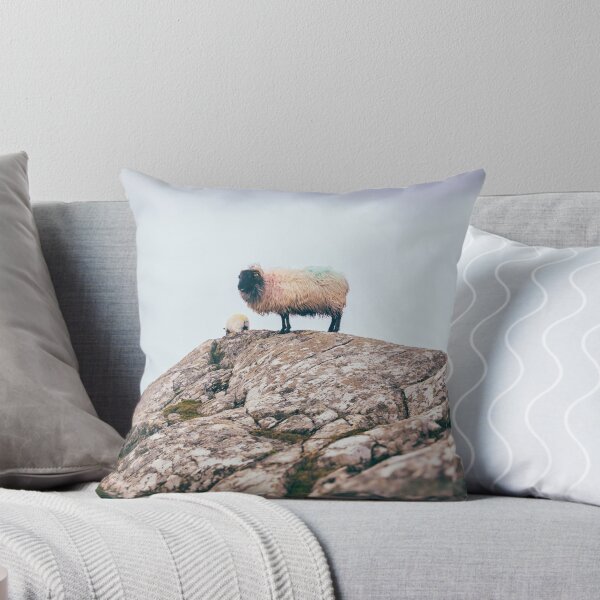 Item preview, Colorful Connemara Sheep Standing Proud on Coastal Rocks designed and sold by AshleyMobleyArt.
