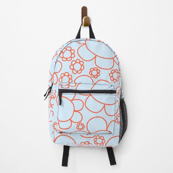 Item preview, Cheerful Doodle Flowers Pattern in Ice Blue and Orange designed and sold by kierkegaard.