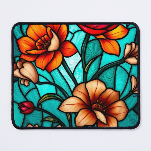 Item preview, Orange and Red Flowers Stained Glass designed and sold by Sachie's Studio.