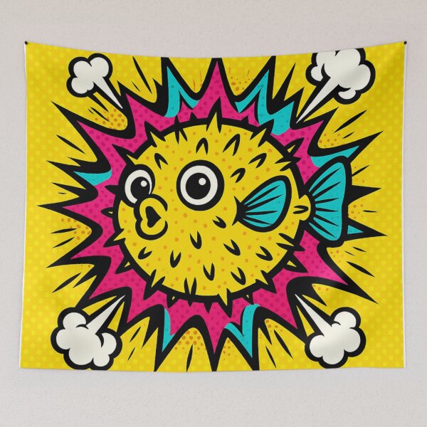 Item preview, Comic Pop Puffer Blast – Bold Yellow Fish in Explosion Style designed and sold by LuxuryApparels.