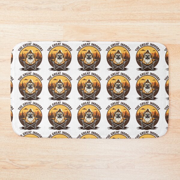 Item preview, The Great Indoors - Funny Grumpy English Bulldog Camping Hater Badge designed and sold by The Grumpy Pet Club.