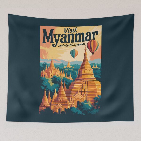Item preview, Myanmar Pagodas Illustration Travel Art Vintage designed and sold by KrisSidDesigns.