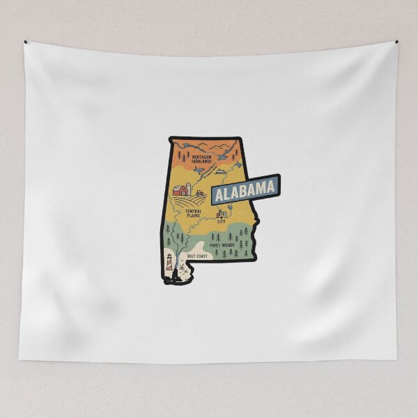 Item preview, Alabama Illustrated Map – Retro State Regions & Landmarks designed and sold by Paper Drip.