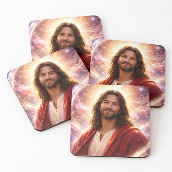 Item preview, Jesus with Warm Smile Surrounded by Stars and Nebulae – Cosmic Christian Art designed and sold by ImaginingNebulae.