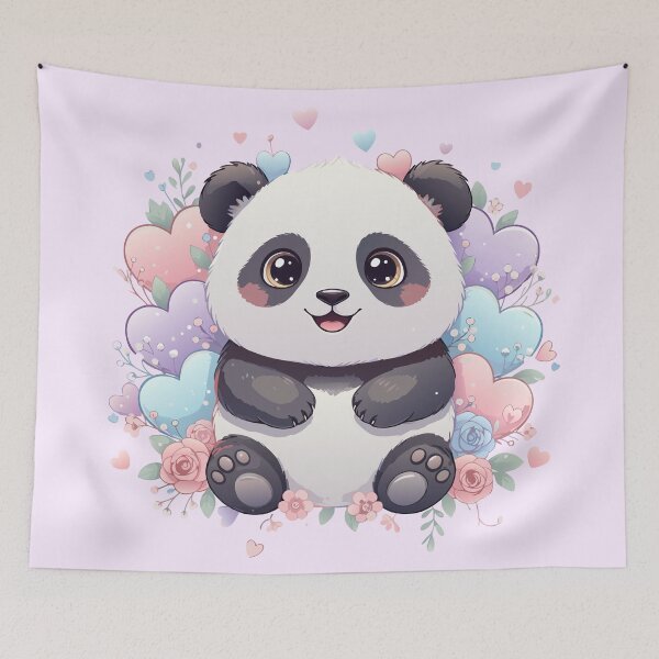 Item preview, Cute Panda Surrounded by Hearts – Sweet Love Illustration designed and sold by SoftStyleStudio ⭐⭐⭐.