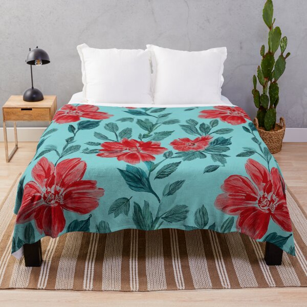 Item preview, Red Floral Teal Seamless Pattern designed and sold by SassyArtistry.