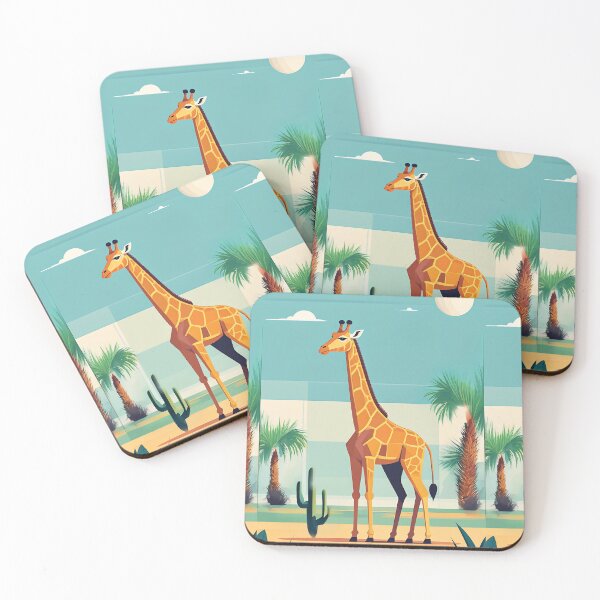 Item preview, Giraffe the backdrop of a desert with palm trees and cacti designed and sold by Mevissart.