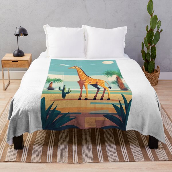 Item preview, Giraffe the backdrop of a desert with palm trees and cacti designed and sold by Mevissart.