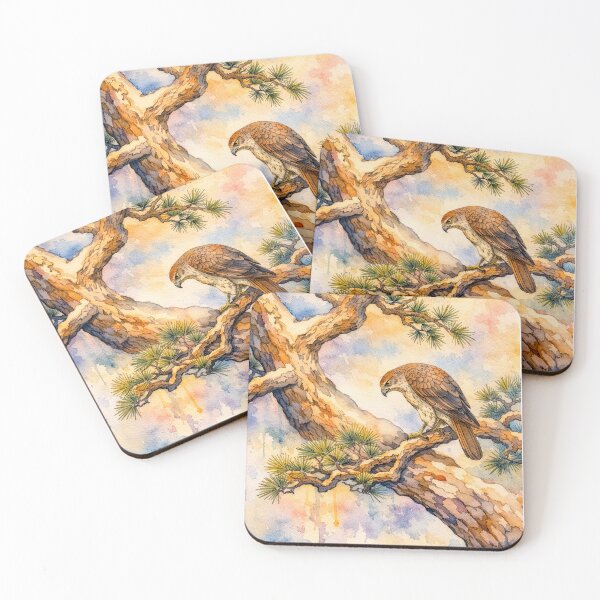Item preview, Majestic Hawk on Pine Branch - Japanese Watercolor designed and sold by dot think.