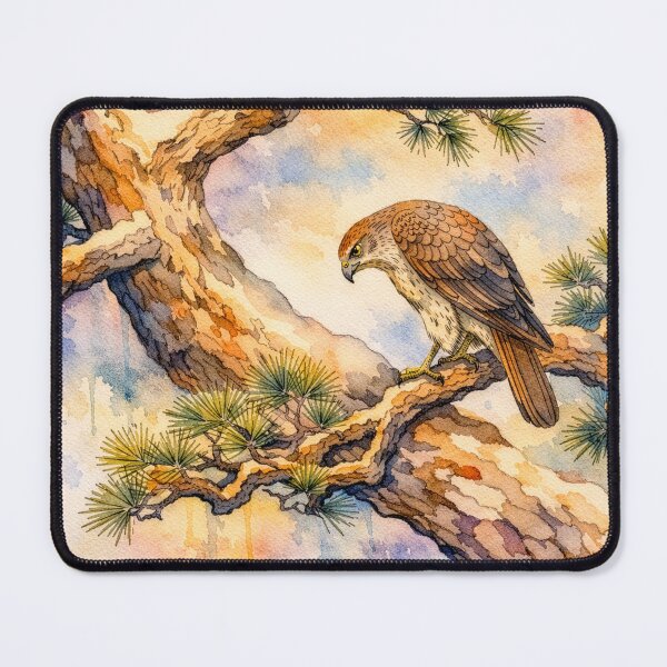 Item preview, Majestic Hawk on Pine Branch - Japanese Watercolor designed and sold by dot think.