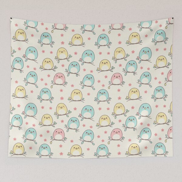Item preview, Kawaii Cartoon Birds Floral Background, Nursery & Kids Illustration designed and sold by FashioonTrends.