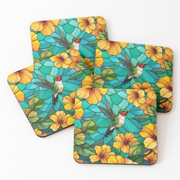 Item preview, Stained glass window: Hummingbird among Yellow Hibiscus designed and sold by Ciervo Primavera.