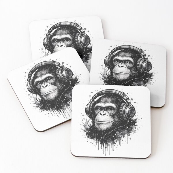 Item preview, Chimpanzee With Headphones – Urban Street Art Monkey DJ Black & White Graphic Tee designed and sold by Teetreasure2.