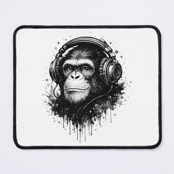 Item preview, Chimpanzee With Headphones – Urban Street Art Monkey DJ Black & White Graphic Tee designed and sold by Teetreasure2.