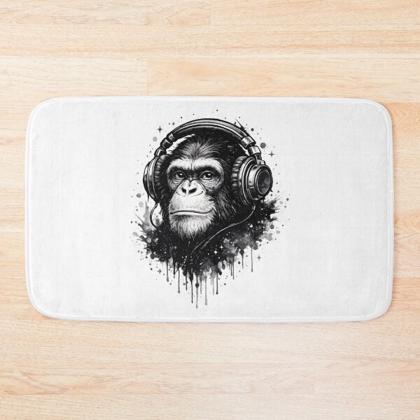 Item preview, Chimpanzee With Headphones – Urban Street Art Monkey DJ Black & White Graphic Tee designed and sold by Teetreasure2.