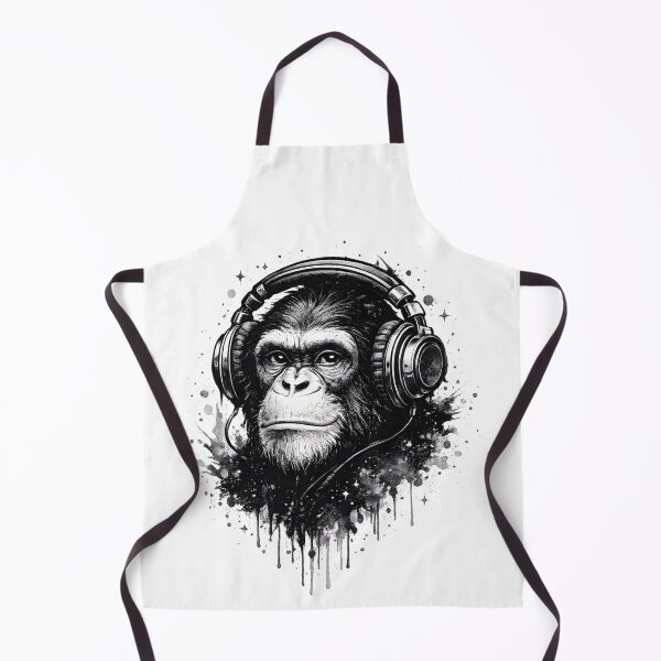 Item preview, Chimpanzee With Headphones – Urban Street Art Monkey DJ Black & White Graphic Tee designed and sold by Teetreasure2.