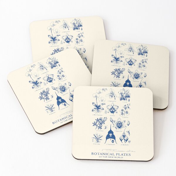 Item preview, Vintage Blue Botanical Plates of the New World - Orchid & Wildflowers designed and sold by Studioremida.