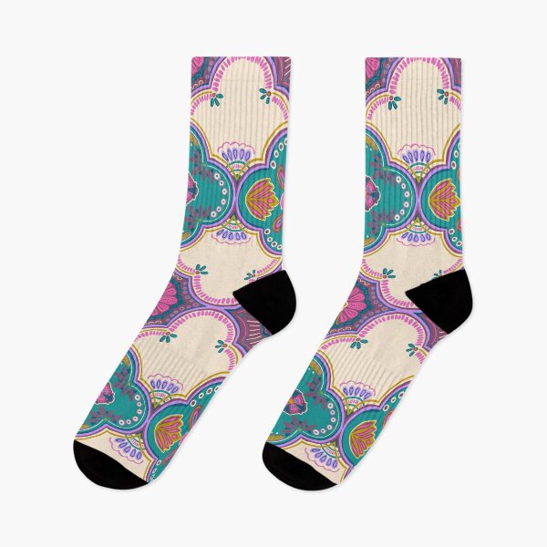 Item preview, Boho Arched Flower Tiles - Mustard Pink Purple Teal Cream designed and sold by FoxfireAndCo.