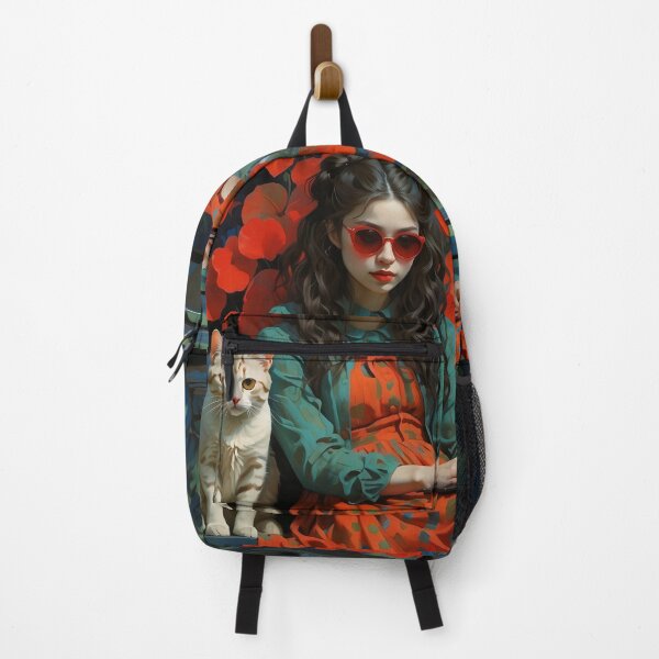 Item preview, Whimsical Girl and Her Cat in Blooming Forest designed and sold by KiraChie.