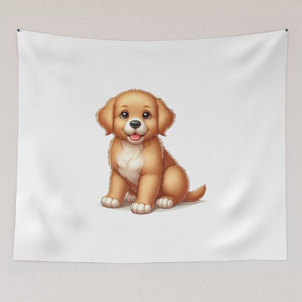 Item preview, A cute golden retriever puppy sitting happily with a joyful expression. designed and sold by cave-canvas.