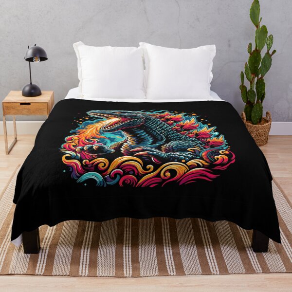 Item preview, Fierce dragon-like creature unleashes fire, surrounded by vibrant colors and dynamic waves. designed and sold by beast-net.