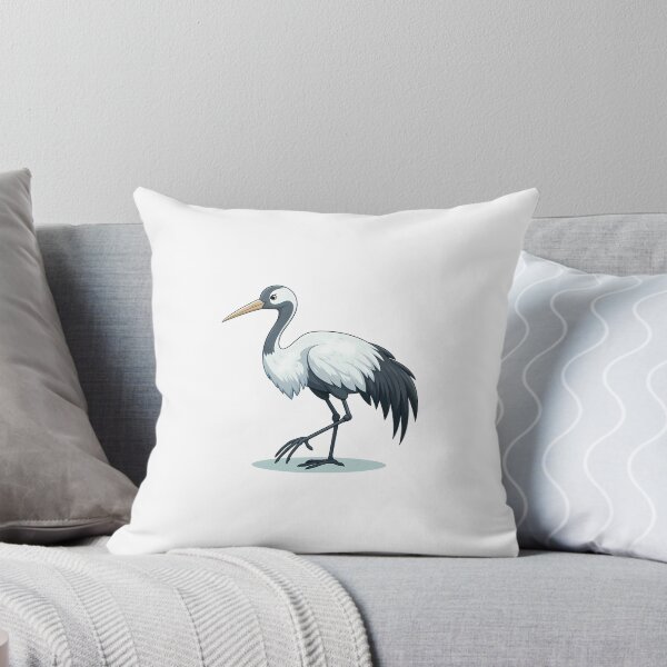 Item preview, A stylish cartoon crane stands gracefully on one leg, showcasing its elegant features and bold colors. designed and sold by cave-canvas.