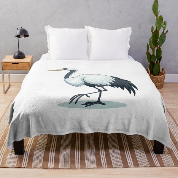 Item preview, A stylish cartoon crane stands gracefully on one leg, showcasing its elegant features and bold colors. designed and sold by cave-canvas.